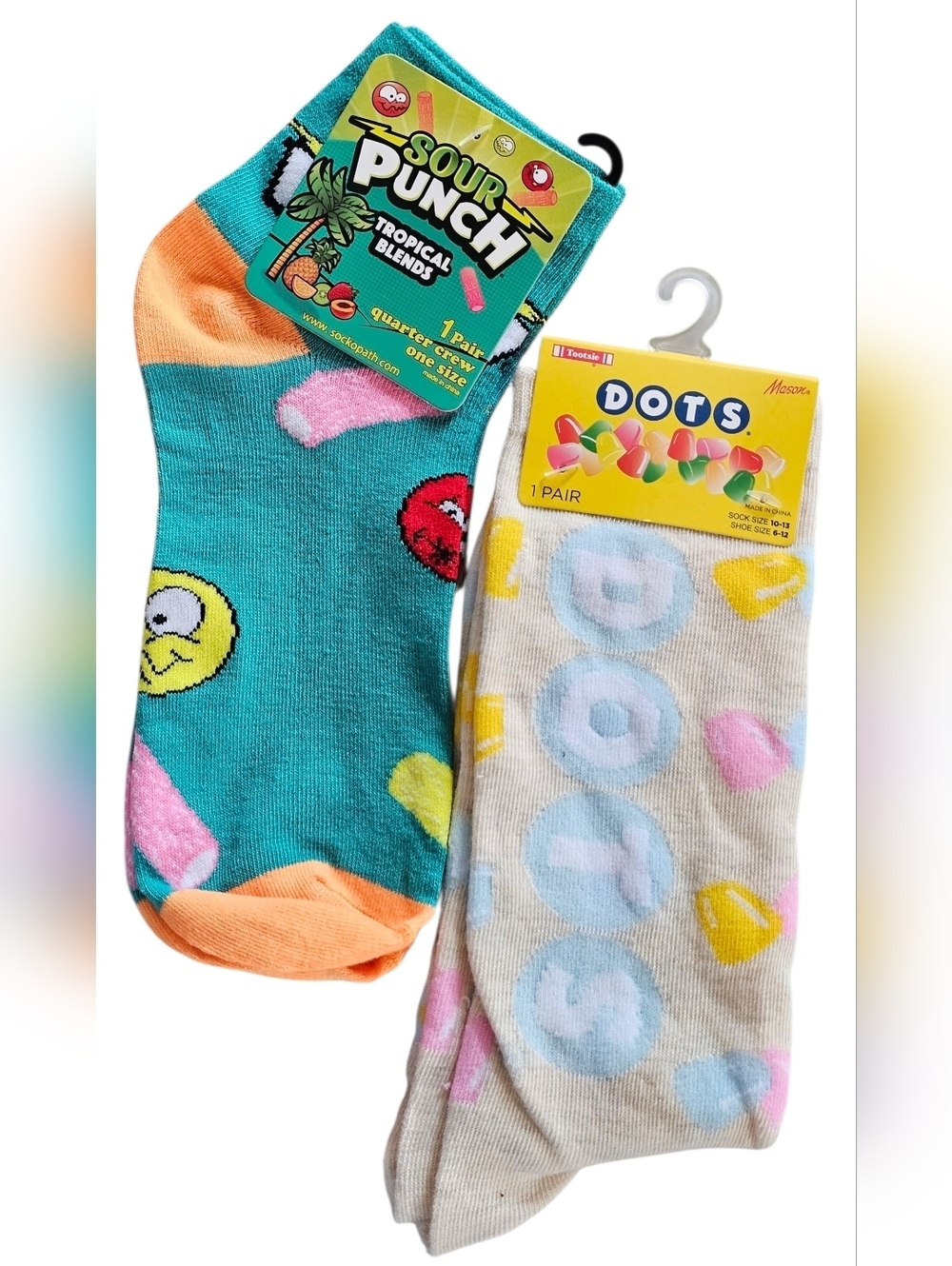 Novelty Socks, Dots Candy, Size 6-12 And Sour Punch Quarter Crew 8-12 - Picture 2 of 6